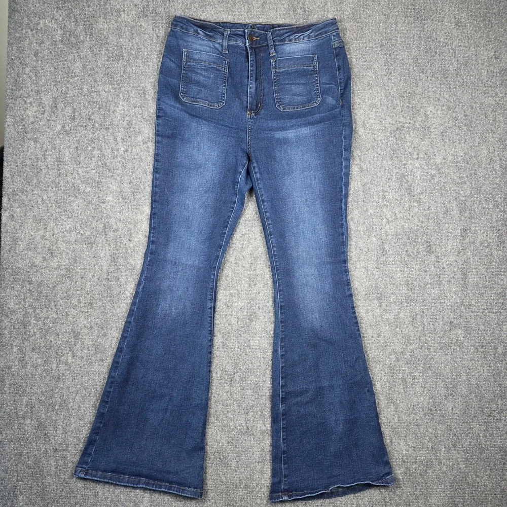 Judy Blue Flare Stretch Jeans Womens 15/32 Blue Cotton Blend High Rise 70s Style